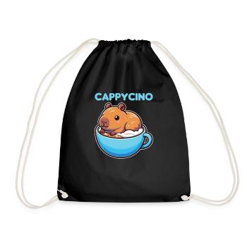 Cappyccino Capybara Kaffee Cappuccino - Turnbeutel - Schwarz - Vorne