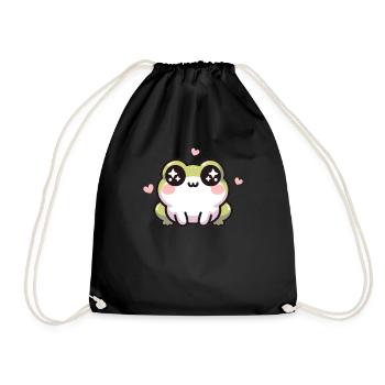 Kawaii Frog Cute Pattern - Drawstring Bag - black - Front
