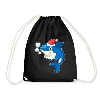 Shark Christmas Santa Hat - Drawstring Bag - black - Front