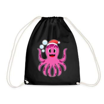 Octopus Christmas Santa Hat - Drawstring Bag - black - Front