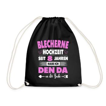8 Hochzeitstag 8 Jahre Ehe Blecherne Hochzeit - Turnbeutel - Schwarz - Vorne