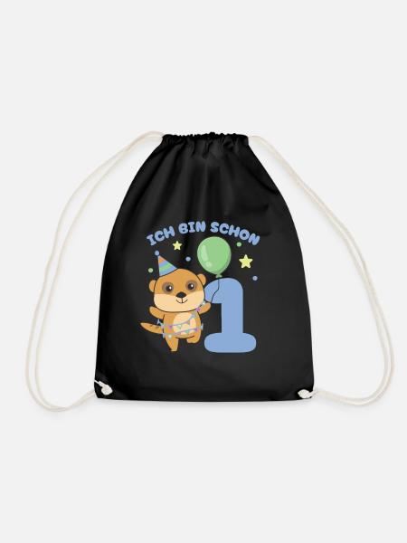 Ich bin schon 1 Erdmännchen Geburtstags Kinder - Turnbeutel - Schwarz