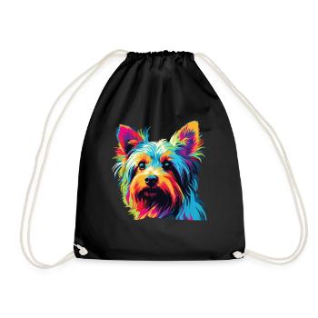 Watercolor Colorful Australian Silky Terrier - Drawstring Bag - black - Front