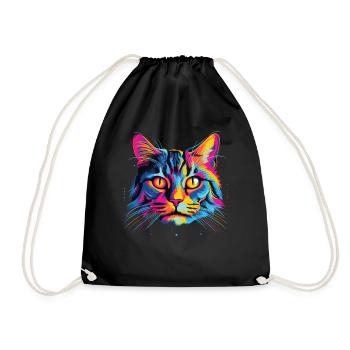 Watercolor Colorful Domestic Shorthair - Drawstring Bag - black - Front