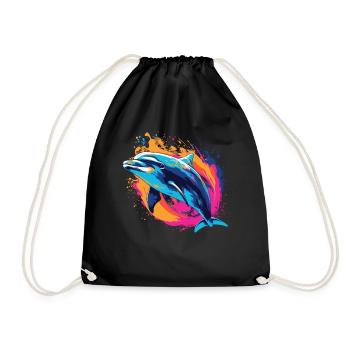 Watercolor Colorful Dolphin Colorful Animals - Drawstring Bag - black - Front