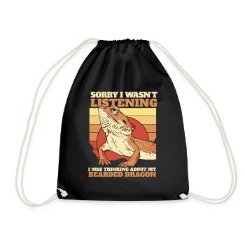 Was Thinking About My Bearded Dragon Pogona - Drawstring Bag - black - Front