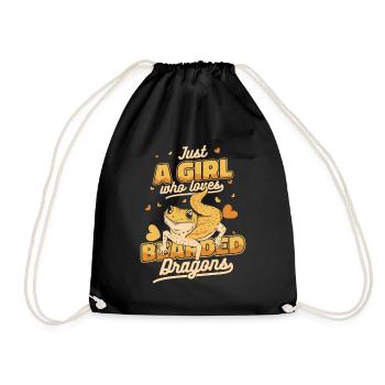 Girl Who Loves Bearded Dragons Pogona Lizard - Drawstring Bag - black - Front