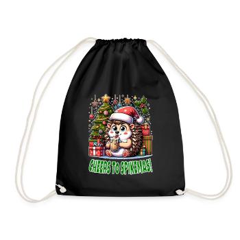 Hedgehog Holiday Toast, Cheers to Spikemas - Drawstring Bag - black - Front