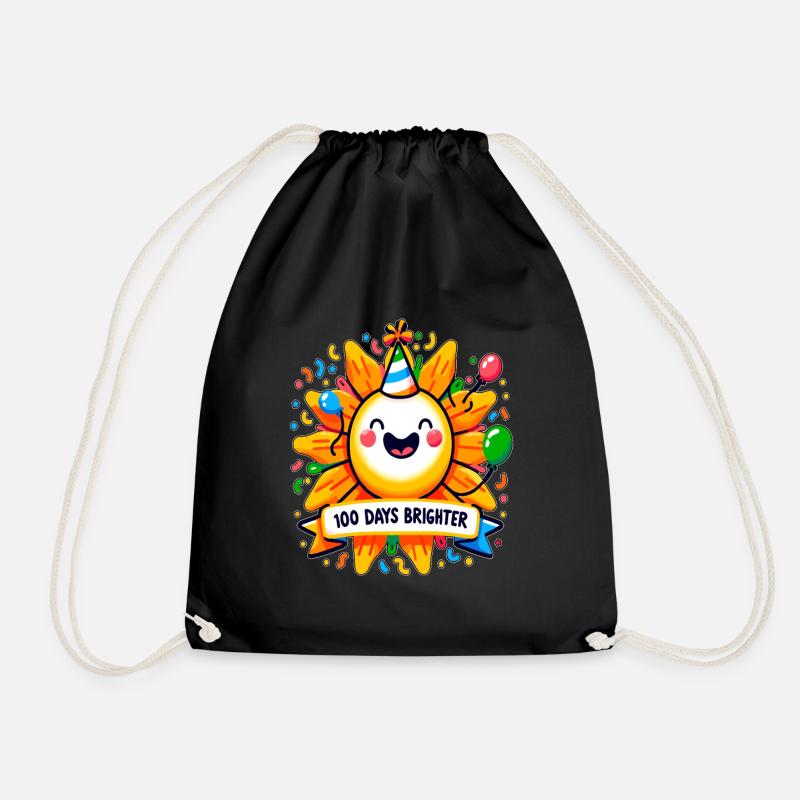 100 Days Brighter Sunshine Celebration - Drawstring Bag - black
