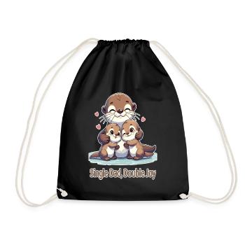 Otter Family, Single Dad Double Joy - Drawstring Bag - black - Front