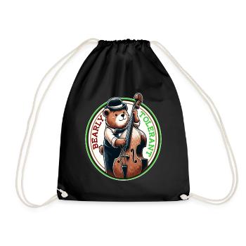 Bass Playing, Bear Gentleman Musician - Drawstring Bag - black - Front