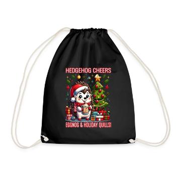 Hedgehog Cheers, Eggnog and Holiday Quills - Drawstring Bag - black - Front