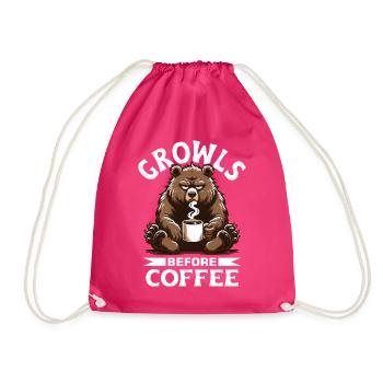 Grumpy Bear With Coffee Morning Mood - Drawstring Bag - fuchsia - Front
