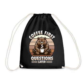 Grumpy Bear With Coffee Morning Mood - Drawstring Bag - black - Front