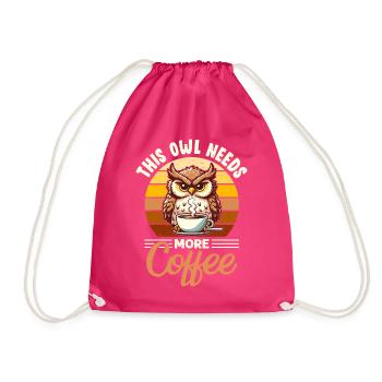 Grumpy Owl With Coffee Morning Mood - Drawstring Bag - fuchsia - Front
