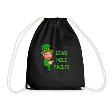 Irisches Glücks- und Willkommens-T-Shirt: Leprechaun & Shamrock - Turnbeutel - Schwarz - Vorne