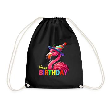 Geburtstag Flamingo Geschenk Party Spaß lustig - Turnbeutel - Schwarz - Vorne
