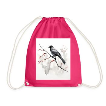 Japanese Art Japanese Woodblock Art Print Sumi e - Drawstring Bag - fuchsia - Front