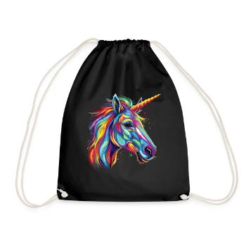 Watercolor Colorful Unicorn Colorful Animals - Drawstring Bag - black - Front