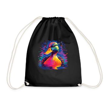 Watercolor Colorful Duck Colorful Animals - Drawstring Bag - black - Front