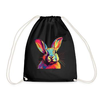 Watercolor Colorful Bunny Colorful Animals - Drawstring Bag - black - Front