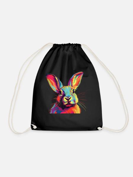 Wasserfarben Farbenfroher Hase bunte Tiere - Turnbeutel - Schwarz