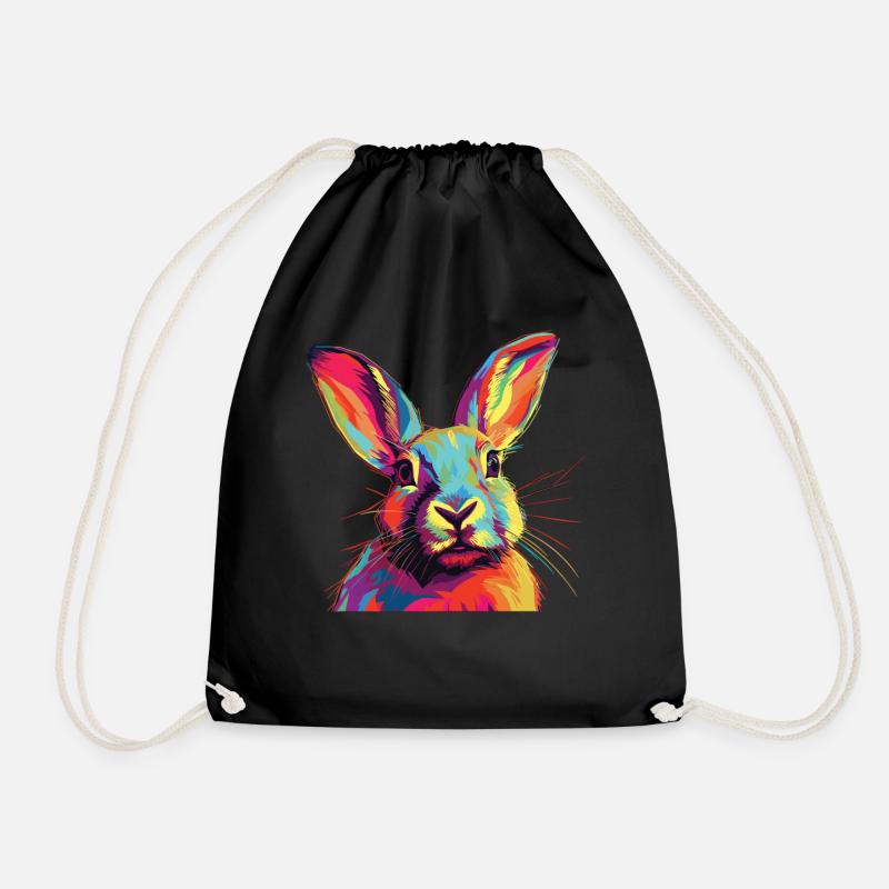 Wasserfarben Farbenfroher Hase bunte Tiere - Turnbeutel - Schwarz