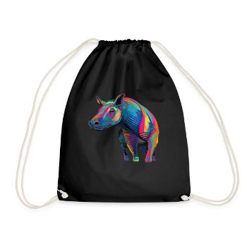 Watercolor Colorful Tapir Colorful Animals - Drawstring Bag - black - Front