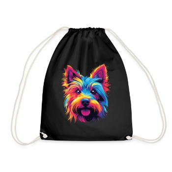 Watercolor Colorful Australian Silky Terrier - Drawstring Bag - black - Front