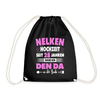 28 Hochzeitstag Paare 28 Jahre Ehe Nelkenhochzeit - Turnbeutel - Schwarz - Vorne