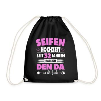32 Hochzeitstag Paare 32 Jahre Ehe Seifenhochzeit - Turnbeutel - Schwarz - Vorne