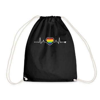 LGBT Heartbeat Rainbow Flag Gay Pride Heart Rate L - Turnbeutel - Schwarz - Vorne