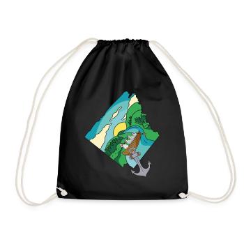 Granny Chicken Boat Down the Brook Fantasy Poultry Excursion - Drawstring Bag - black - Front