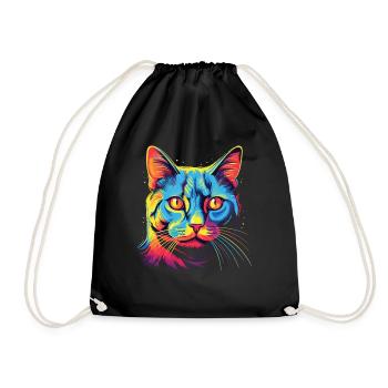 Watercolor Colorful Domestic Shorthair - Drawstring Bag - black - Front