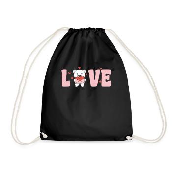 Polar Bear for Valentine's Day Cute Animals with Hearts Love - Drawstring Bag - black - Front
