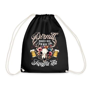 Trachtenshirt Damen Trachten T-Shirt Dirndl Ersatz - Turnbeutel - Schwarz - Vorne