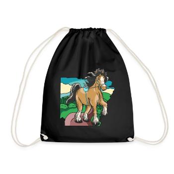 Pferd reiten Reiterin Reiter Kind Pony Ross Gaul - Turnbeutel - Schwarz - Vorne
