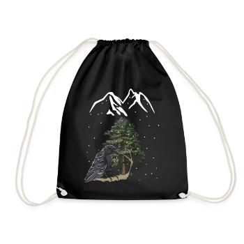 mountains, mountains, mountains, winter, snow, raven, crow, bird - Drawstring Bag - black - Front