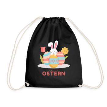 Happy Easter Osterhase Frohe Ostern Ostermotiv - Turnbeutel - Schwarz - Vorne