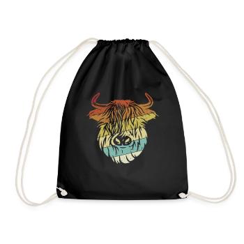 Retro Highland Cow Highland Heifer Breeder - Drawstring Bag - black - Front