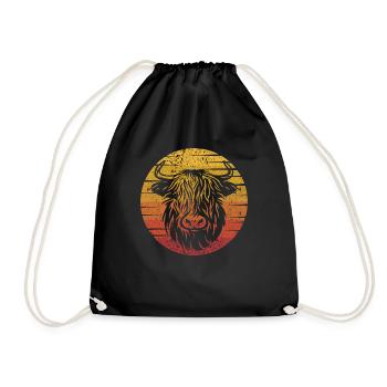 Retro Highland Cow Highland Heifer Breeder - Drawstring Bag - black - Front
