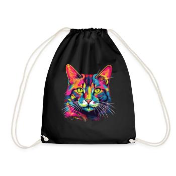 Watercolor Colorful Domestic Shorthair - Drawstring Bag - black - Front