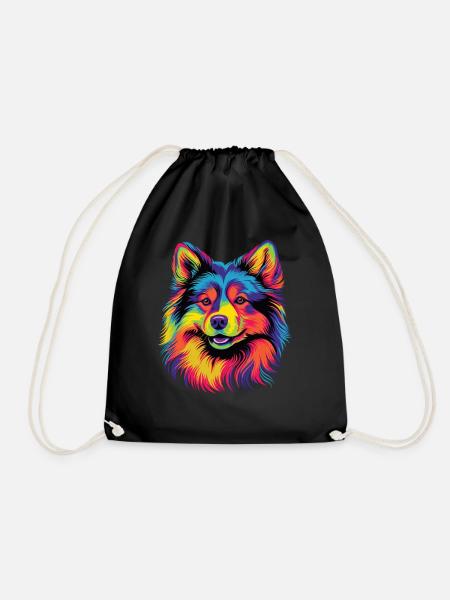 Wasserfarben Farbenfroher Finnischer Lapphund - Turnbeutel - Schwarz