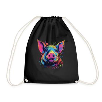 Watercolor Colorful Pig Colorful Animals - Drawstring Bag - black - Front