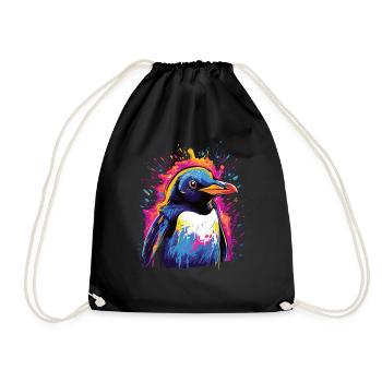 Watercolor Colorful Penguin Colorful Animals - Drawstring Bag - black - Front