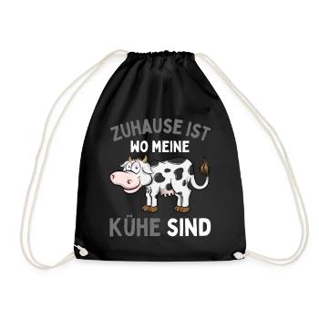 HOME IS WHERE MY COWS ARE! Funny Farmer - Drawstring Bag - black - Front