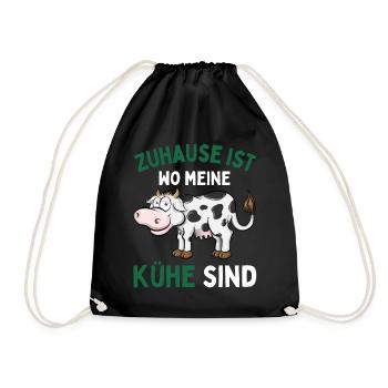 ZUHAUSE IST WO MEINE KÜHE SIND! Lustiges Bauer - Turnbeutel - Schwarz - Vorne