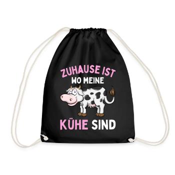 ZUHAUSE IST WO MEINE KÜHE SIND! Lustiges Bauer - Turnbeutel - Schwarz - Vorne