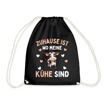 ZUHAUSE IST WO MEINE KÜHE SIND! Lustiges Bauer - Turnbeutel - Schwarz - Vorne