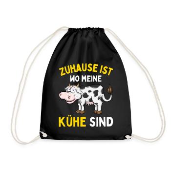 ZUHAUSE IST WO MEINE KÜHE SIND! Lustiges Bauer - Turnbeutel - Schwarz - Vorne
